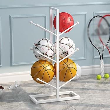 Imagem de ZDJZMGZ Suporte de basquete, rack de armazenamento de bola vertical de metal, suporte de armazenamento vertical adequado para salão de basquete, branco - 3 níveis