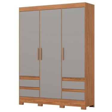 Imagem de Guarda Roupa Casal 3 Portas 4 Gavetas 163 cm B55 Briz, Nature Cinza