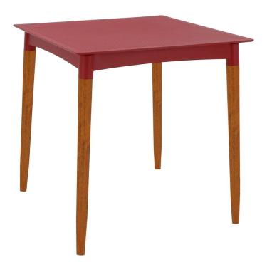 Imagem de Mesa Tramontina Laura Rattan Em Polipropileno Vermelho Com Pernas De Madeira Eucalipto Tramontina
