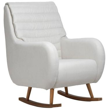 Imagem de Poltrona De Amamentação Com Balanço Base Milka Sky D02 Linho Branco C-419 - Lyam Decor