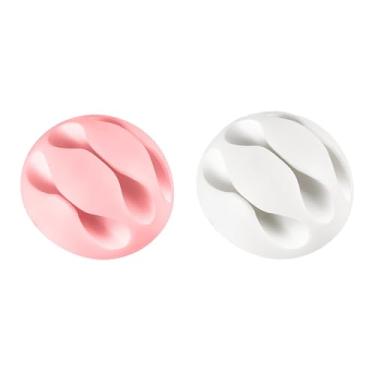 Imagem de Clipes organizadores de cabos, 3 portas, suporte de cabo para mesa, clipes de gerenciamento de cabos USB para cabos de alimentação, carregadores de telefone, carro, casa e escritório, rosa e branco