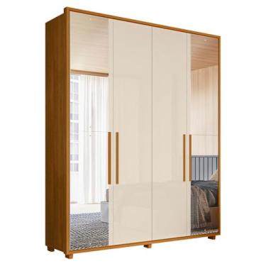 Imagem de Guarda Roupa Casal 4 Portas Com Espelho Mdf Greco 188 cm Cinamomo Off White Madetec