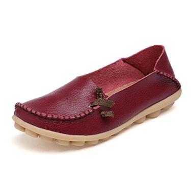 Imagem de VenusCelia Mocassim feminino confortável para caminhada, Vinho, 35