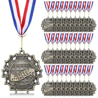 Imagem de Otuuz Medalha de comparecimento perfeito, 60/30 peças, em massa, medalhas de ouro de 5 cm com fitas de pescoço, presentes de troféu para acadêmicos escolares (30 peças, calendário)