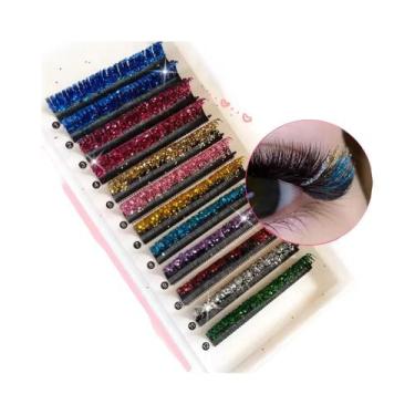 Imagem de Cílios Postiços Individuais Coloridos Com Glitter, Cílios Profissionai