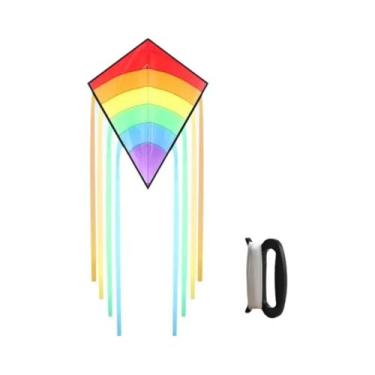 Imagem de Pipa Diamante Arco-Íris Colorida De Cauda Longa Para Crianças Iniciant