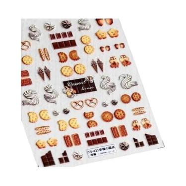 Imagem de Adesivos De Unha 5D Com Relevo Suave De Chocolate, Sorvete E Biscoitos