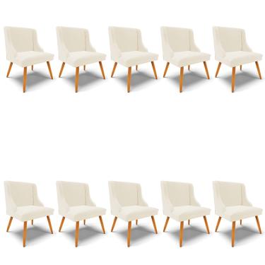 Imagem de Kit 10 Cadeiras de Jantar Liz Veludo Bege Pés Palito Castanho - D'Rossi