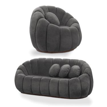 Imagem de Sofá 2 Lugares com Poltrona Orgânica Fixa Cloud Bouclê Cinza Escuro E03 - D'Rossi