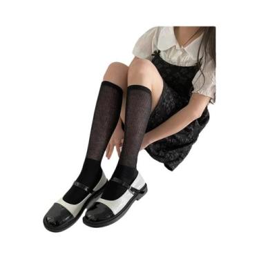 Imagem de Meias Femininas Respiráveis De Cano Médio Com Listras Sólidas Para Con