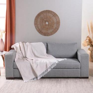 Imagem de Xale para Sofá Manta Grid Jacquard 2,10m x 1,35m com Franja 60% Algodã
