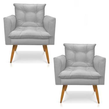 Imagem de Kit 2 Poltronas Tais Suede Cinza Pés Palito Castanho - D'Rossi - DROSS