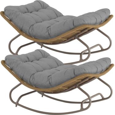 Imagem de 2 Cadeira Balanço Viena Corda Náutica Para Jardim Sala Trama Rami