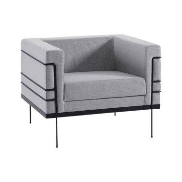 Imagem de Poltrona Decorativa Base De Aço Preto Jeanneret-Gris Linhão Cinza - Gran Belo