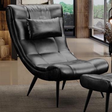 Imagem de Poltrona Decorativa Sala De Estar Pés Palito Letty Pu Preto G19 - Gran Belo