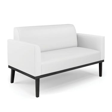 Imagem de Poltrona Namoradeira Decorativa Pés Fixo Em Madeira Preto Pu Branco