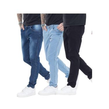 Imagem de KIT 3 Calças Super Skinny PremiumII Street Delave Escuro e Black Premium-Masculino
