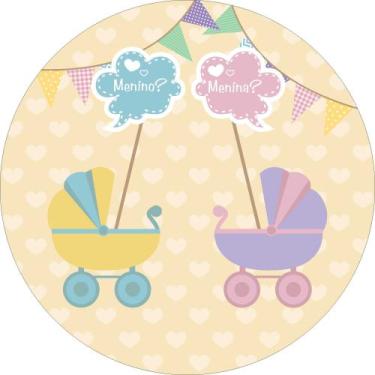 Imagem de Painel de Tecido Sublimado Redondo Cha Revelação Carrinhos Menina Meni