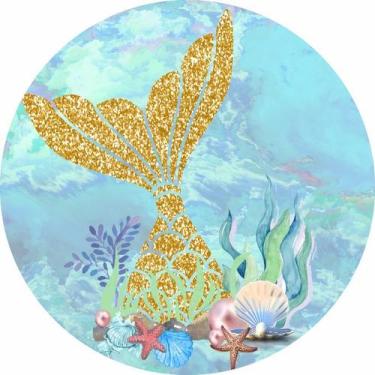 Imagem de Painel De Tecido Sublimado Redondo Sereia Cauda Dourada C/Elástico - F