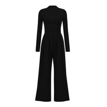 Imagem de Macacão Feminino PRETTYGARDEN Manga Longa Gola Alta Preto XL