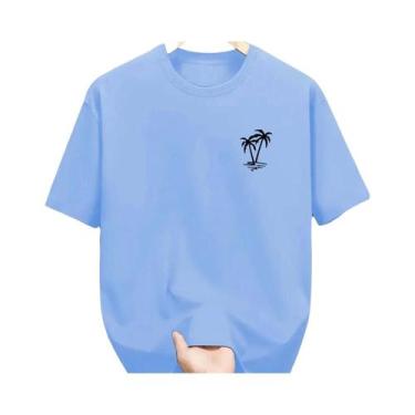 Imagem de Camiseta Masculina De Verão Em Algodão Casual Com Gola Redonda E Manga