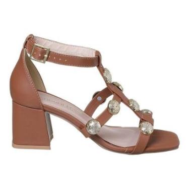 Imagem de Sandalia Fechada Atras Calcanhar Salto Grosso Bloco Tachas-Feminino