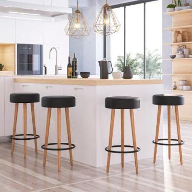 Imagem de Kit 04 Banquetas Cozinha Londres Estofada D-33 com Pés de Madeira mate