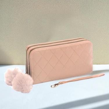 Imagem de Carteira feminina com 2 zíper grande lt665 - oem, Rosa-LT665