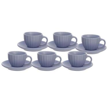 Imagem de Jogo De 6 Xícaras De Cerãmica Com Pires Café Chá 90ml - Haüskraft, Azu
