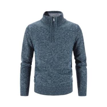 Imagem de Suéter Masculino De Lã Com Gola Alta E Meio Zíper, Ajuste Slim, Tricot