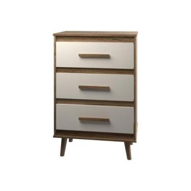 Imagem de Cômoda Maya 3 Gavetas Com Puxadores E Pés Retro Design Moderno Quarto 