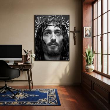 Imagem de Quadro Decorativo Jesus Coroa Espinhos PeB  - 70x50cm