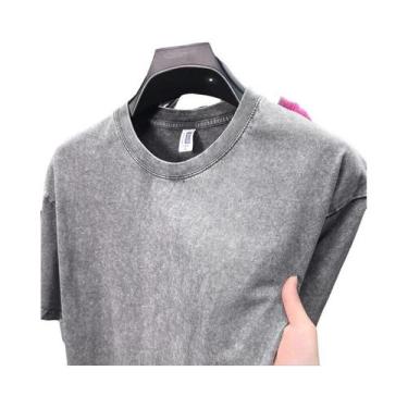 Imagem de Camisetas Masculinas Oversized De Algodão Lavado Vintage, Verão, Tecid