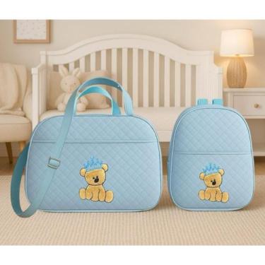 Imagem de Kit Bolsa E Mochila para Bebê Saida Maternidade Urso Bordada - Satuko,