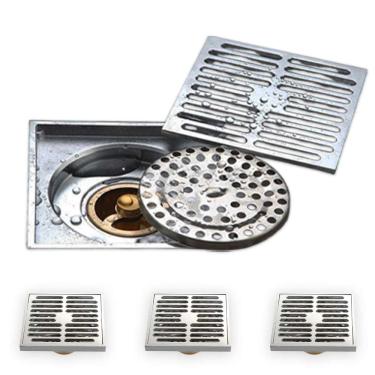 Imagem de Ralo Inox 10x10  Kit 3 Banheiro Lavabo Anti Odor Anti Inseto Rapido Escoamento Proteçao Resistente Seguro