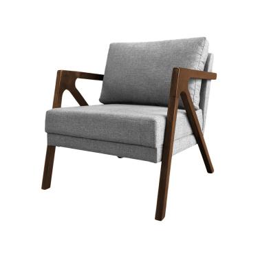 Imagem de Poltrona Mona Monique Luxo Linho Cinza Base Madeira Maciça Mel Ideal Decor