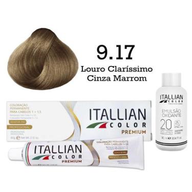 Imagem de Coloração 9.17 Louro Claríssimo Cinza Marrom + Oxi 20 Vol  Itallian Co