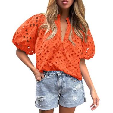 Imagem de Blusa Feminina de Verão PRETTYGARDEN com Renda, Decote V, Manga Curta 