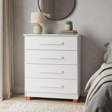 Imagem de Cômoda Suíça com 4 Gavetas Corrediças Metálicas Pés em Madeira Design 