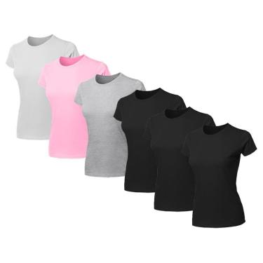 Imagem de Kit 6 Blusas Feminina Camiseta Lisa Básica Algodão Baby Look-Feminino