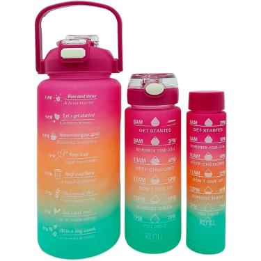 Imagem de Garrafa Kit de Água Frases Treino Academia 2L 900ml 300ml Plástico BPA Free Rosa Laranja Verde