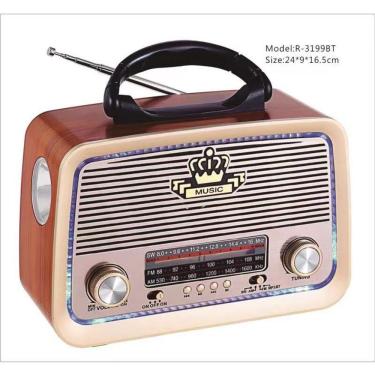 Imagem de Rádio Retrô Bluetooth OEM AD-3199 com Usb Microsd Entrada Auxiliar Lanterna Bivolt Amadeirado