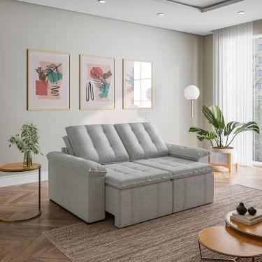 Imagem de Sofá Retrátil Reclinável 3 Lugares 180cm Linho com Molas Palmeira CabeCasa MadeiraOrigi...