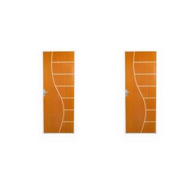 Imagem de 2 Kits Porta de Madeira Decorada 215x75cm com Batente de Aço 6cm Canta