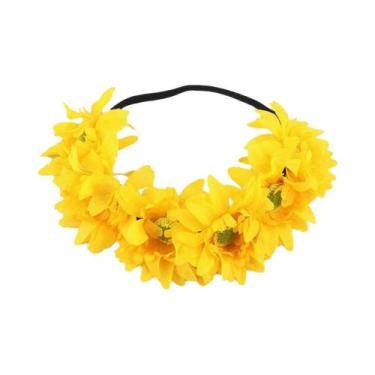 Imagem de Faixa De Cabelo Elástica Artesanal Com Flores Artificiais De Girassol 