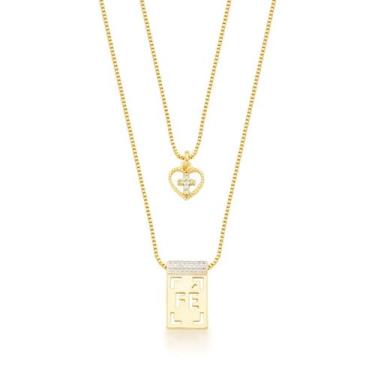 Imagem de Colar Escapulário Fé Duplo Banhado a Ouro 18k - Atraktiva, 50cm