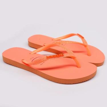 Imagem de Chinelo Havaianas Slim Glitter Neon 4147111, Laranja, 35