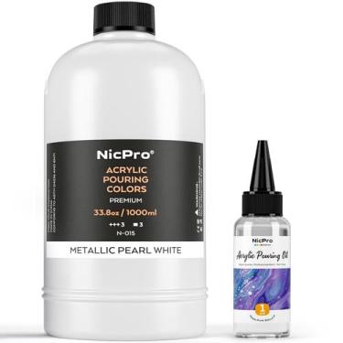 Imagem de Tinta Acrílica para Pouring Nicpro Branco Pérola Metálico 1000 ml