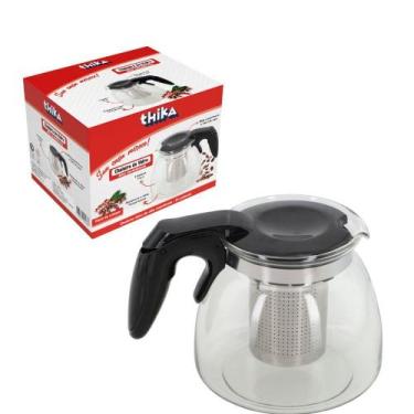 Imagem de Chaleira de Vidro 350ml Preta Resistente com Tampa de Silicone para Ch