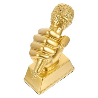 Imagem de SEWACC Microfone dourado troféu de resina, escultura dourada, troféu para decoração de home office